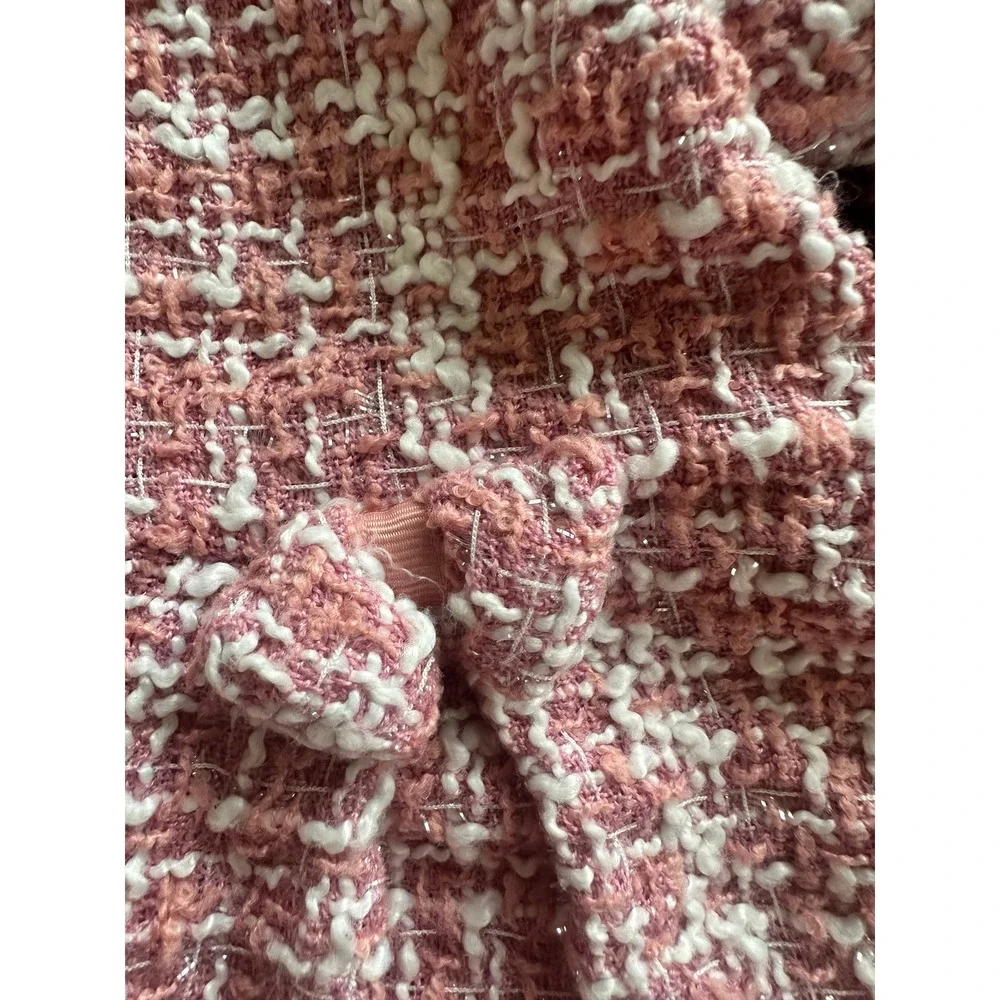 Nannette Kids Pink Tweed Boucle Dress Peter Pan Collar 3T Metallic Shimmer Bows